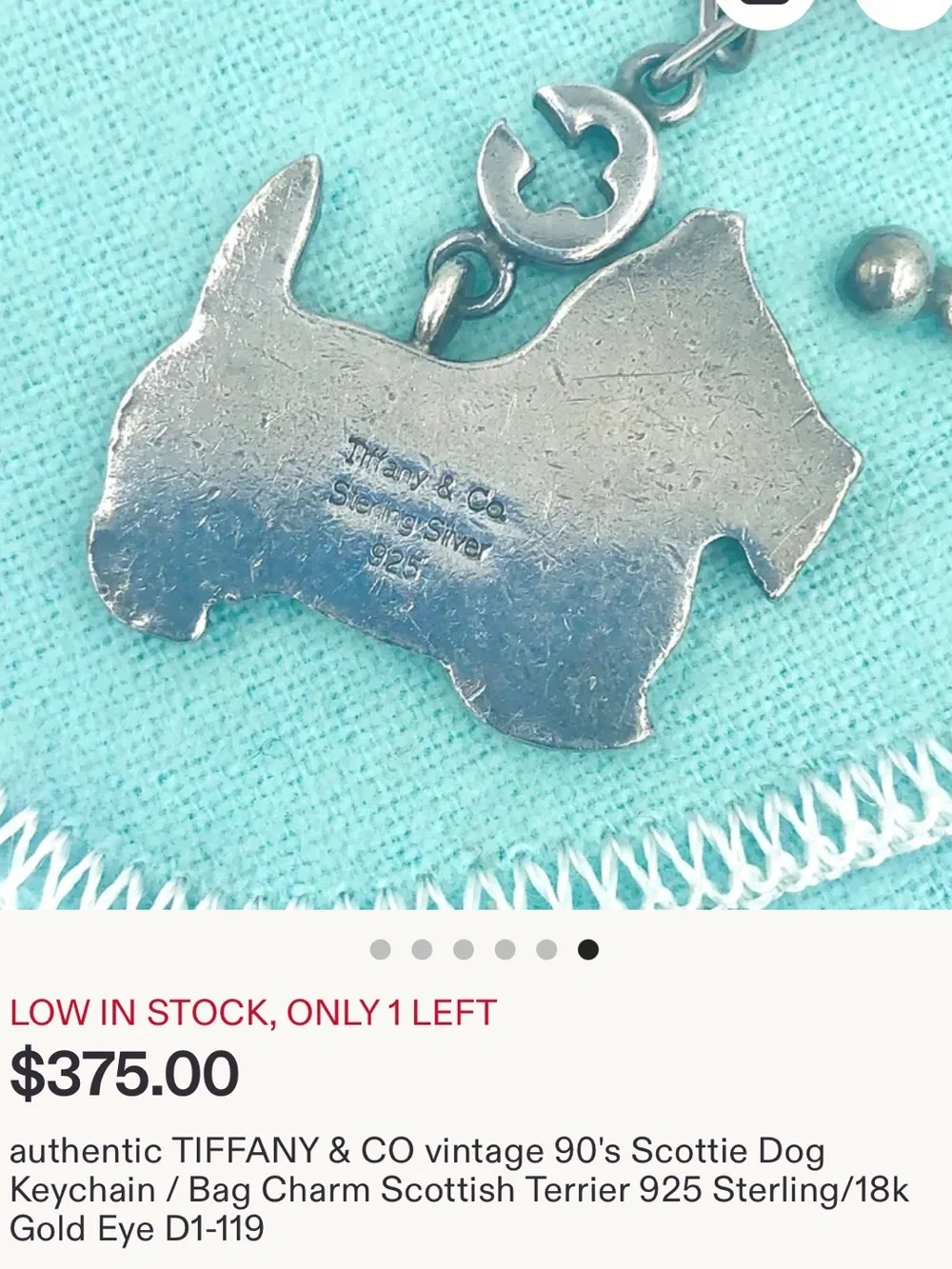 Tiffany & Co 925 Sterling Silver & 18k Gold Vintage Scottie Dog Bagcharm Keyring